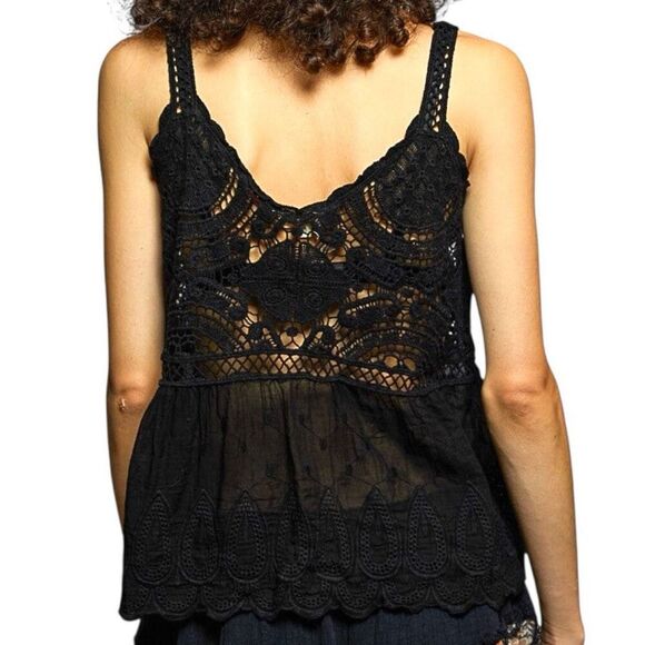 POL Lace Tank Black Crochet Peplum Boho Festival NEW - Picture 5 of 11